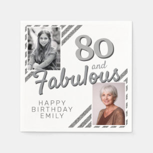 80 und Fabulous Silver Glitzer 2 Foto Geburtstag Serviette