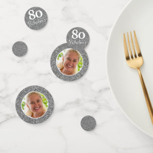 80 und Fabulous Silver Glitzer Foto Geburtstag Konfetti