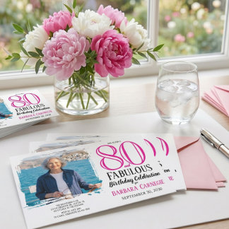 80 und Fantastisch Foto Pink Schwarz 80. Geburtsta Einladung