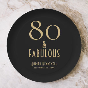 80 und Fantastisch Schwarze Goldene 80. Geburtstag Pappteller