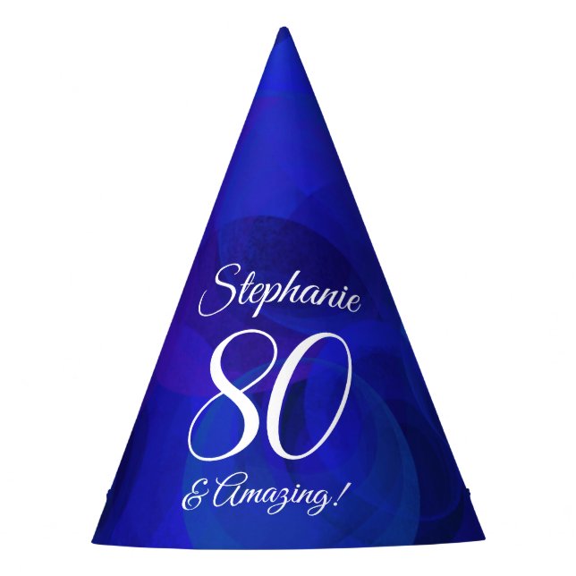 80 und Phantastisch Elegant Royal Blue Birthday Partyhütchen (Vorderseite)