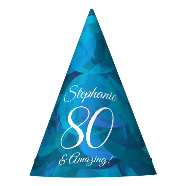 80 und Phantastischer Elegant Ocean Blue Birthday Partyhütchen (Vorderseite)