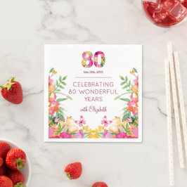 80 Years Floral Flowers - Butterfly 80th Birthday  Serviette