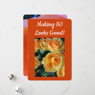 80 Zitat Gelb Orange Rose Vorne Hinten Foto Feiertagskarte