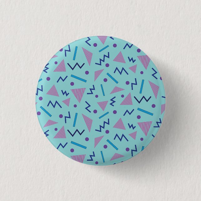 80er 90er Memphis-Stil geometrisch blau   Button (Vorderseite)