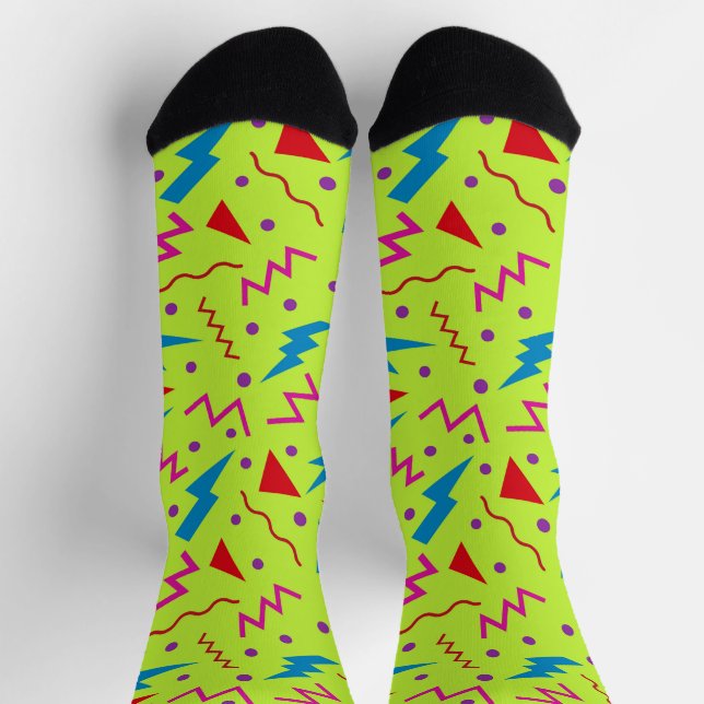 80er 90er Memphis-Stil geometrisch gelb  Socken (Oben)