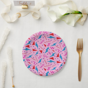 80er 90er Memphis-Stil geometrisch Pink Pappteller