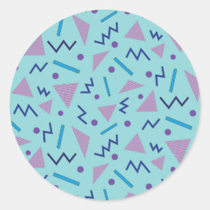 80er 90er Memphis-Stil Geometrisches Blau   Runder Aufkleber