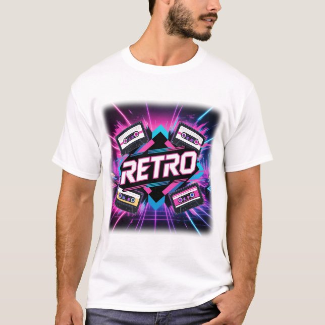 80er & 90er Neon Cassette Tape, Retro Vibes T-Shirt (Vorderseite)