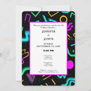 80er 90er Neon Retro Muster Hochzeitseinladung Einladung