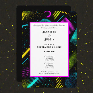 80er 90er Neon Retro Muster Hochzeitseinladung Einladung