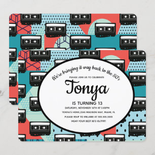 80er 90er Party Retro Kassetten Throwback-Einladun Einladung