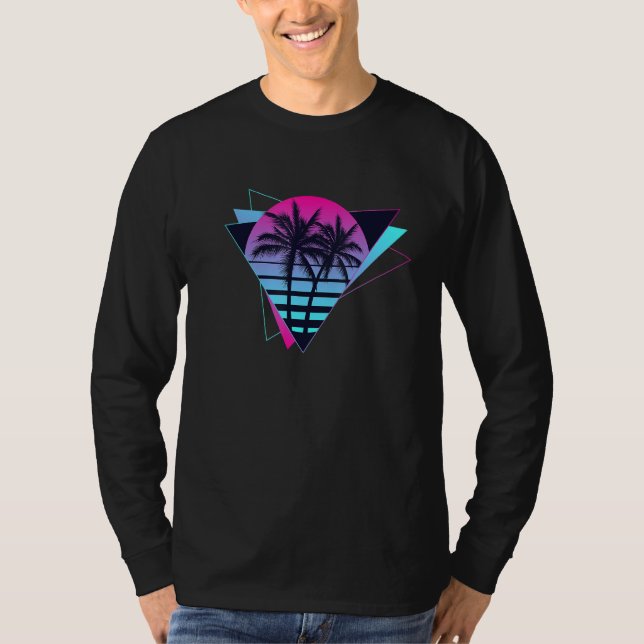 80er 90er Retro Sunset Palmen Trees Vaporwave Aest T-Shirt (Vorderseite)