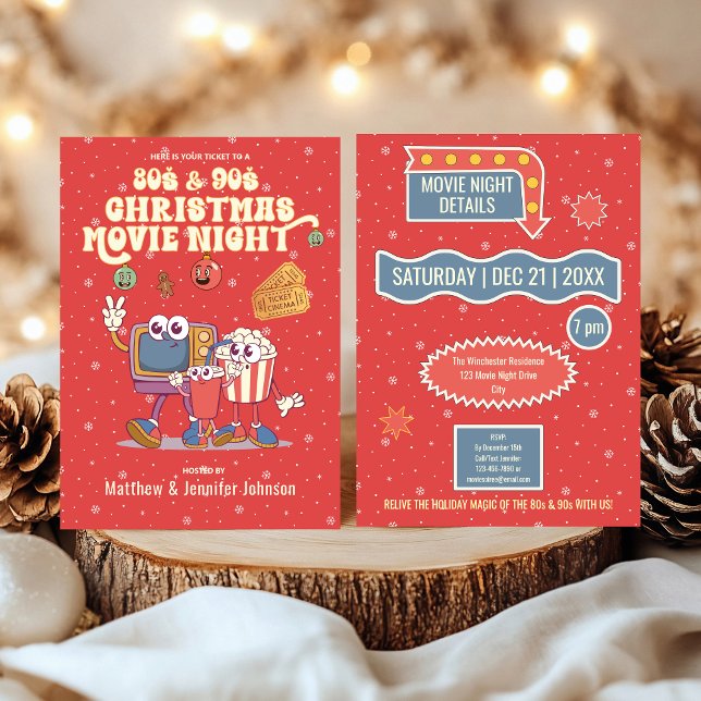 80er & 90er Weihnachtsfilm Night Retro Party Einladung (80s & 90s Christmas Movie Night Retro Party Invitation)