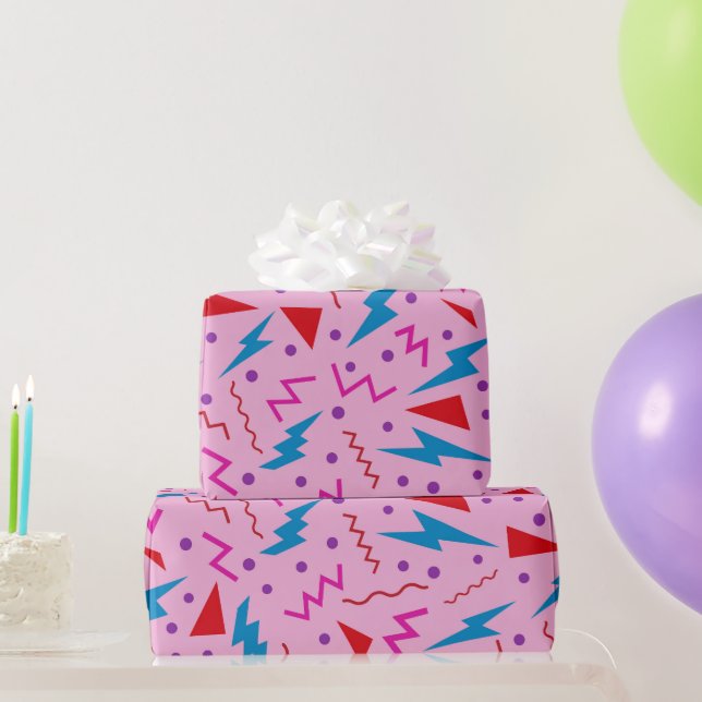 80er 90s Memphis-Stil geometrisch Rosa Geschenkpapier (Partygeschenke)