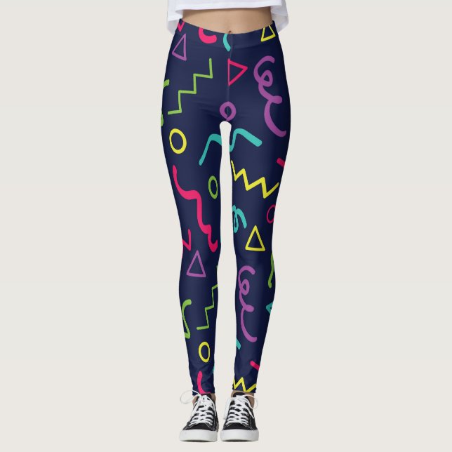 80er achtziger Retro-Neon-Memphis-Muster Leggings (Vorderseite)