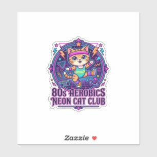 80er Aerobics Neon Katze Lustiges Katzenliebhaber- Aufkleber