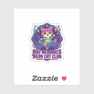 80er Aerobics Neon Katze Lustiges Katzenliebhaber- Aufkleber