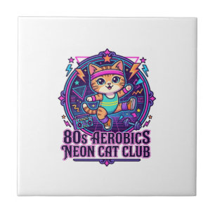 80er Aerobics Neon Katze Lustiges Katzenliebhaber- Fliese