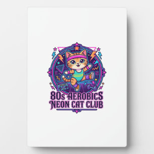 80er Aerobics Neon Katze Lustiges Katzenliebhaber- Fotoplatte