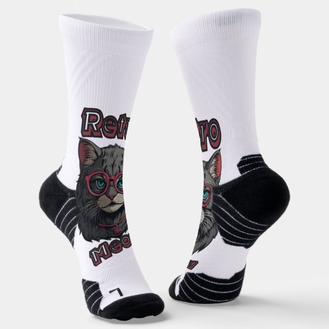 80er Anime-Inspiriert Gray Cat Illustration Socken (Gewinkelt)