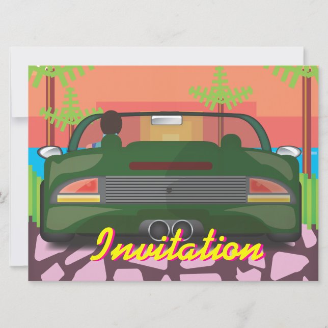80er Arcade Sportwagen Einladung (Vorderseite)