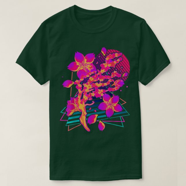80er Art Sakura Blume Japan Retro Vaporwave Cherry T-Shirt (Design vorne)