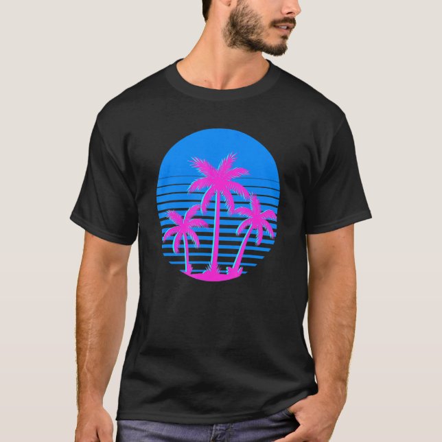 80er Art Tropical Summer Vibes Coconut Palm Trees  T-Shirt (Vorderseite)