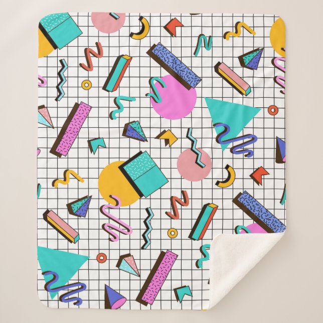 80er Bright Checkered: Vintag Geometrisch. Sherpadecke (Vorderseite)