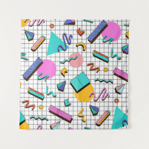 80er Bright Checkered: Vintag Geometrisch. Wandteppich