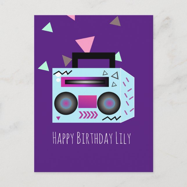 80er Bright Music System Happy Birthday Name Card Postkarte (Vorderseite)