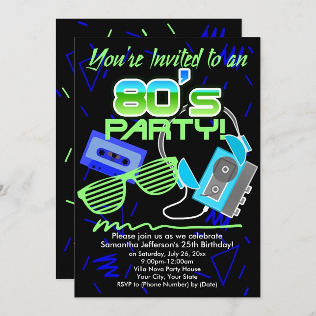 80er Cassette Tape Party Einladung (Vorne/Hinten)