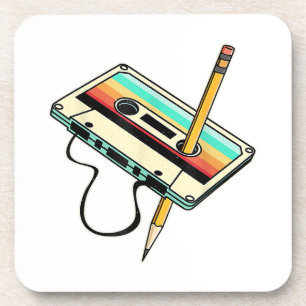 80er Cassette Tape Pencil 1980er Retro Vintag Thro Getränkeuntersetzer