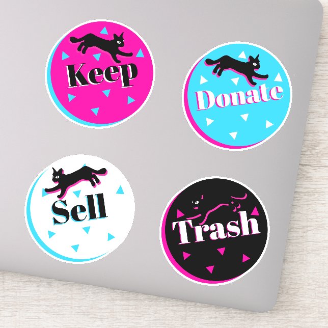 80er Cats Black Pink Geometric Konmari Organisiere Aufkleber (Detail)