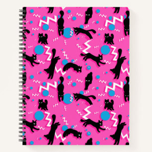 80er Cats Black Pink Geometric Memphis Pattern Notizbuch