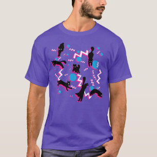 80er Cats Black Pink Geometric Memphis Pattern T-Shirt