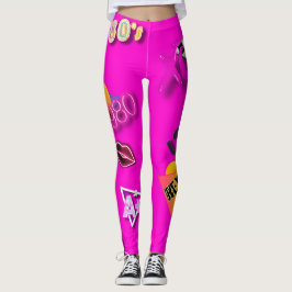 80er Collage Art Leggings Hot Pink