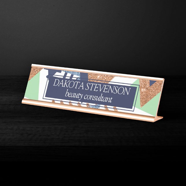 80er Color Abstrakt | Rose Gold Mint 90er Schreibtischnamensplakette (Von Creator hochgeladen)