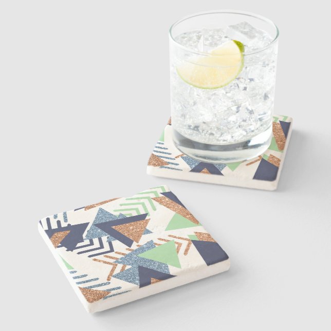 80er Color Abstrakt | Rose Gold Mint 90er Steinuntersetzer (Seitenansicht)