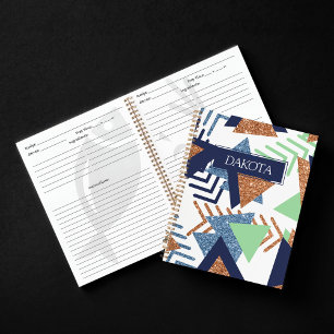 80er Color Abstrakt   Rose Gold Minze Rezept Notizbuch