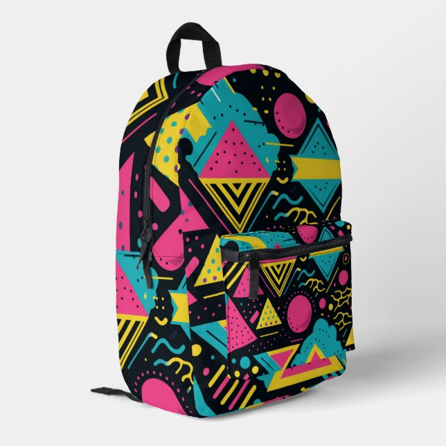 80er Colors Pattern Bedruckter Rucksack (Rückseitige Ecke links)