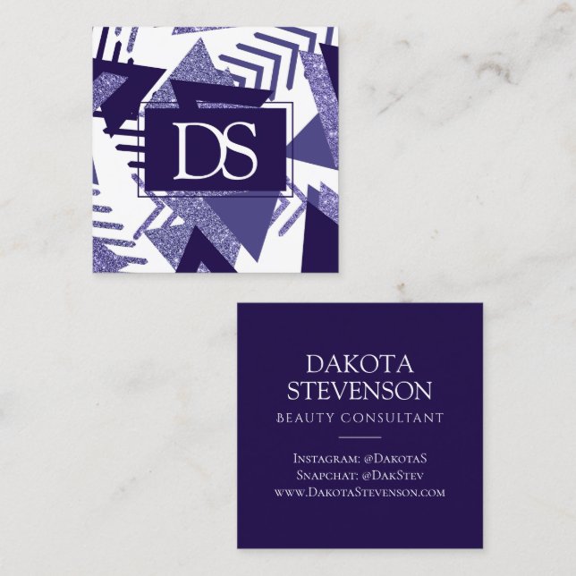 80er Cool Abstrakt | Monogram Lila Passionsformen Telefonnummerkarte (Vorne/Hinten)