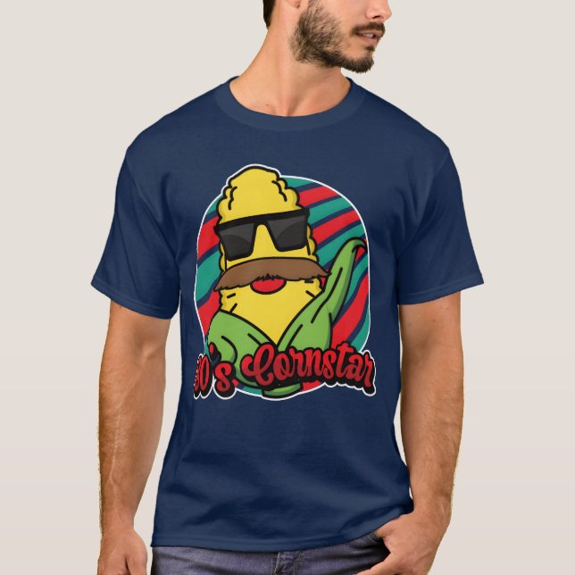 80er Cornstar Eigthies Funny Mustache Corner Freun T-Shirt (Vorderseite)