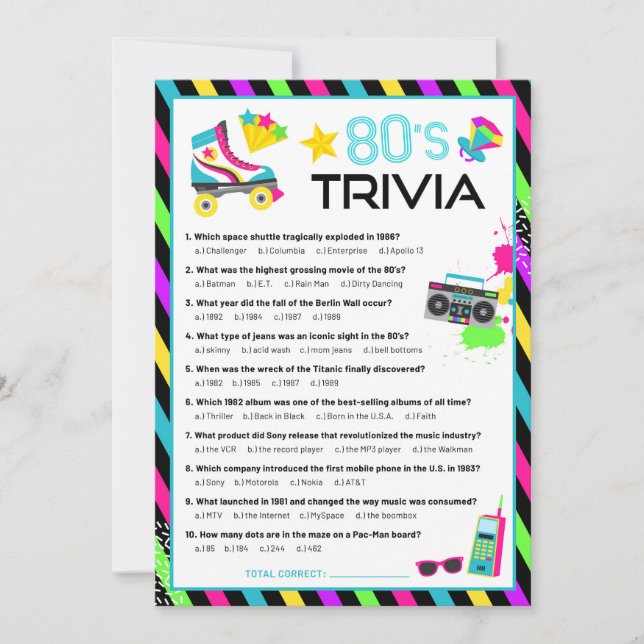80er Decade Trivia Party Game Einladung (Vorderseite)
