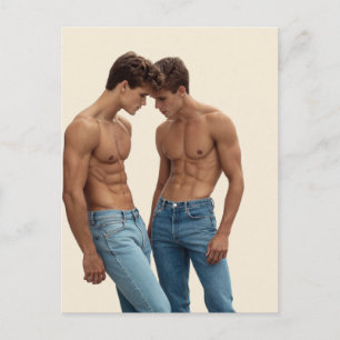 80er-Denim-Duo: Ikonischer Stil und Verbindung Postkarte