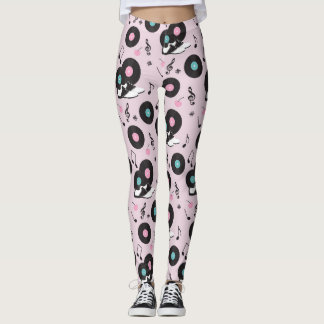 80er Disco Retro Pink Vinyl Schallplatten Leggings
