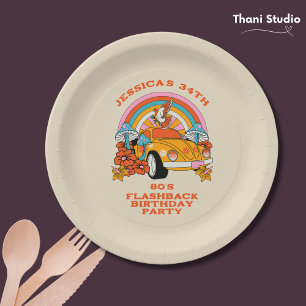 80er Flashback Vintag Retro Geburtstagsparty Beige Pappteller