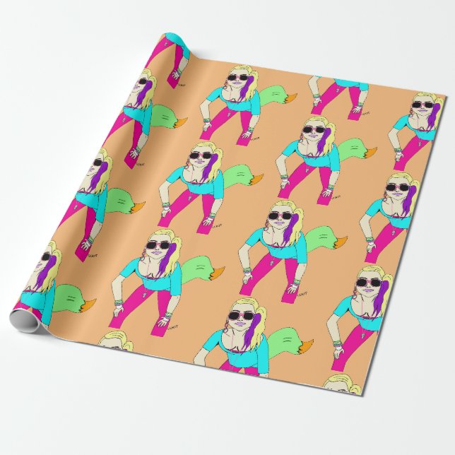 80er Foxy Girl Geschenkpapier (Ungerollt)