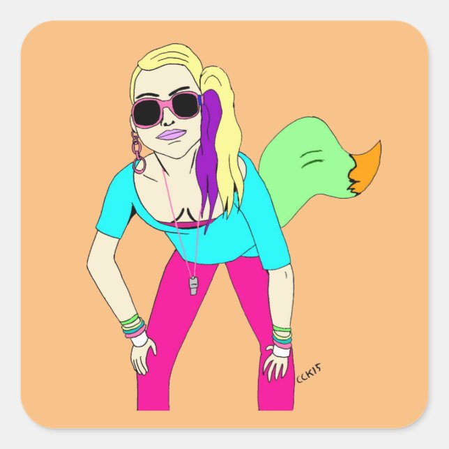 80er Foxy Girl Quadratischer Aufkleber (Vorderseite)