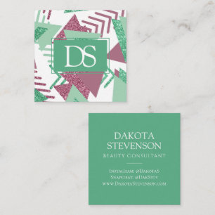 80er Fresh Abstrakt   Rosa und grüne Form Monogram Telefonnummerkarte